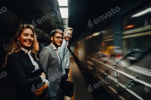 Preview: Business people waiting for metro in subway