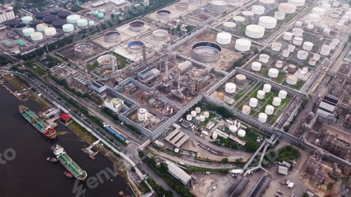 Preview: Petrochemical oil refinery in Bangkok City, Thailand. Oil and gas tanks in industry factory.