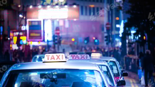 Preview: Hong Kong cityscape with taxi car at night city street