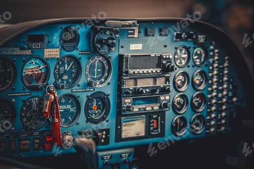 Preview: Vintage aircraft cockpit detail. Retro aviation, aircraft instru