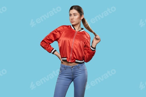 Preview: Front view of slim young model in sport jacket and jeans