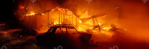 Preview: House on Fire with Car in Foreground Wide Banner