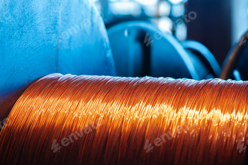Preview: Copper wire reels in cable factory close up