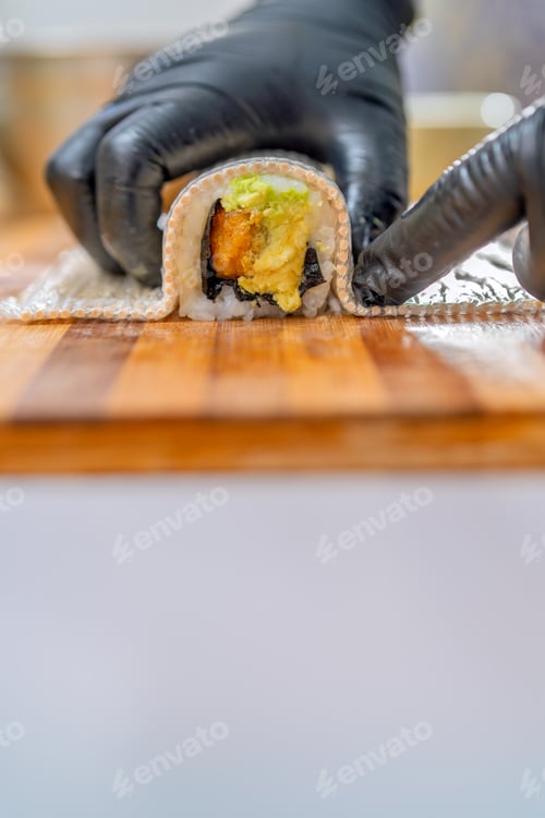 Preview: Making peruvian japanese fusion sushi roll with fresh ingredients