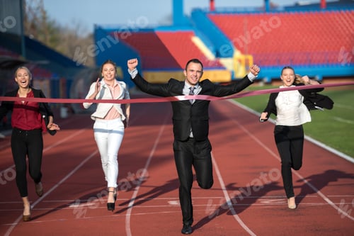 Preview: Business People Running Together On Racing Track