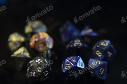 Preview: Metallic swirl dice with gold numbers and smoke dice with gold metallic swirls and silver numbers