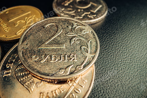 Preview: Russian rouble coin on dark background close up