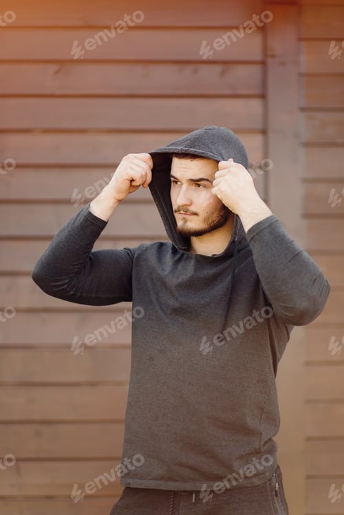 Preview: Male athlete doing fitness training. Workout outside the gym.