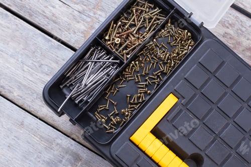 Preview: Screws and nails in plastic box