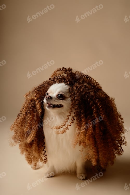 Preview: Chihuahua Wearing Wavy Wig and Showing Teeth