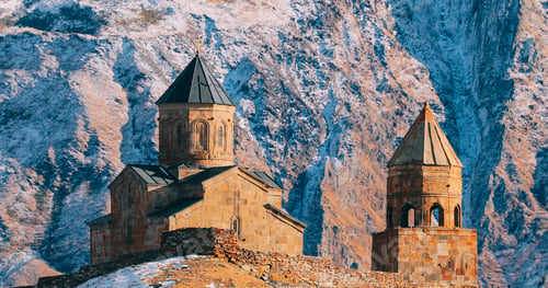 Preview: Stepantsminda, Gergeti, Georgia. Famous Gergeti Trinity Tsminda
