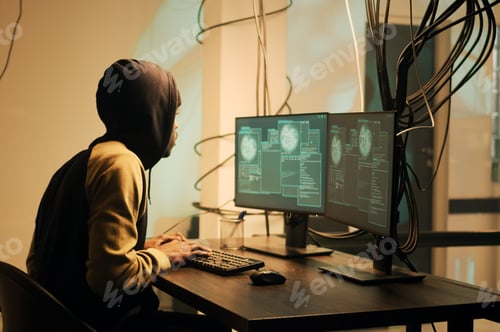 Preview: Skilled male thief copying valuable data from hard disk