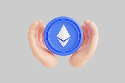 Preview: Hands holding a blue circle with the Ethereum logo