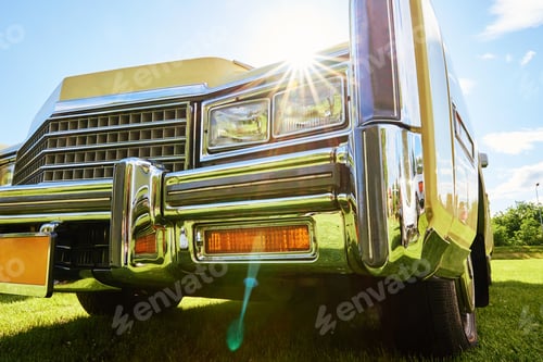 Preview: Closeup headlight of retro car