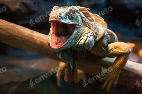 Preview: Close-up of a male Green Iguana (Iguana iguana). Green Iguana Reptile Portrait Closeup