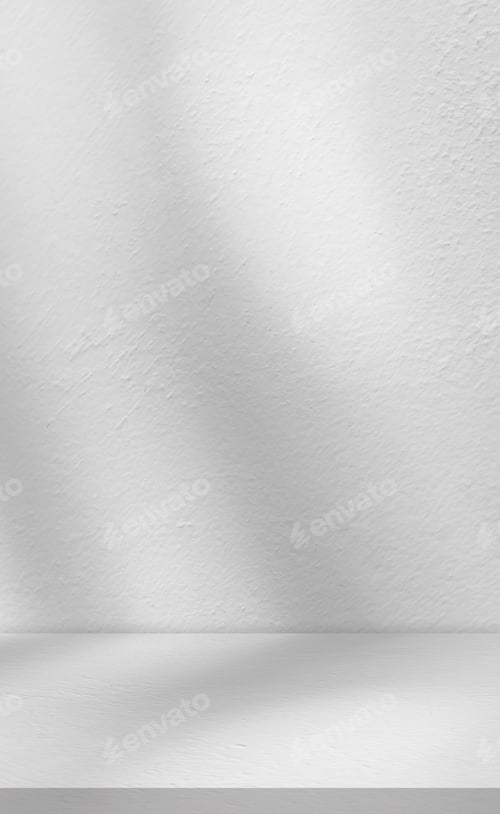 Preview: Background White Wall Studio with Light,Shadow on Surface floor,Empty Kitchen Room with Desk Podium