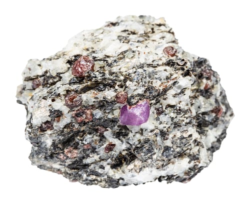 Preview: ruby crystals in unpolished rock isolated