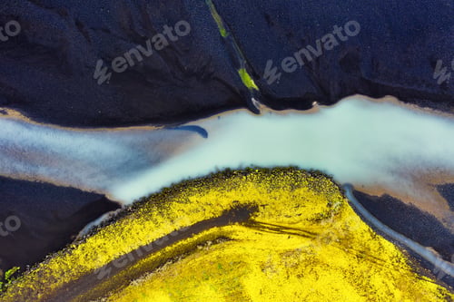 Preview: Iceland. View on river in canyon from drone. Landscape in Iceland at day time.