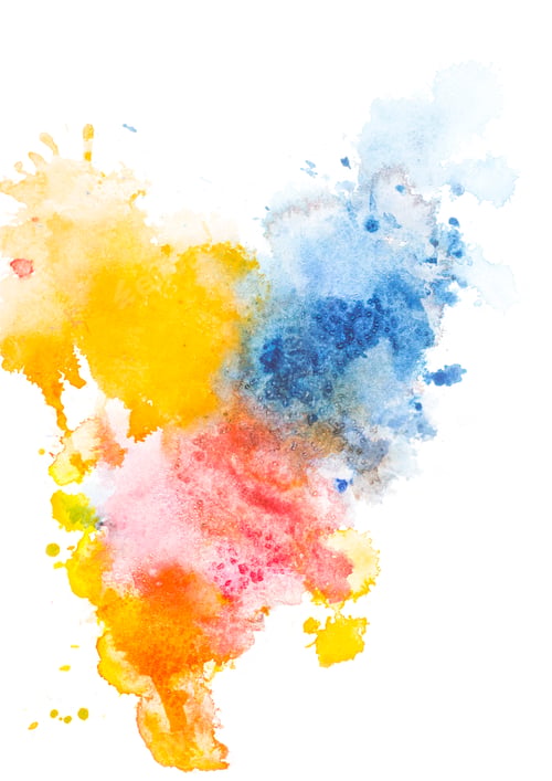 Preview: Abstract painting with red, yellow and blue watercolor paint spots on white