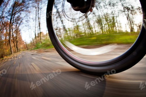 Preview: Bicycle riding in a city park on a lovely autumn/fall day (motio