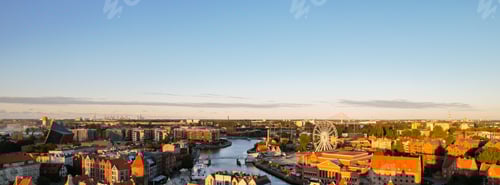 Preview: Beautiful architecture of old town in Gdansk, Poland at sunny day. Panorama banner size Aerial view