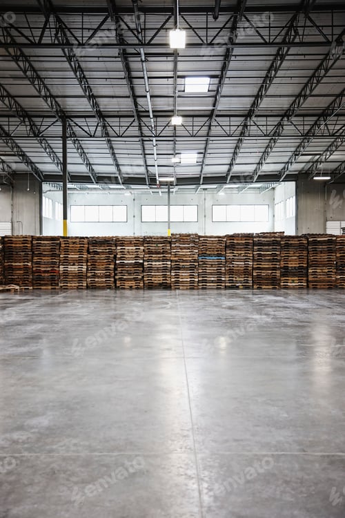 Preview: Pallets stacked in warehouse