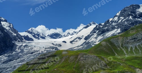 Preview: Mountain landscape along the road to Stelvio pass at summer. Glacier