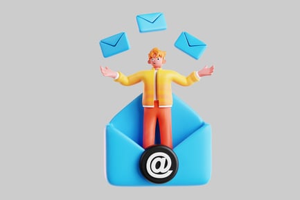 Preview: Cartoon man email inbox concept