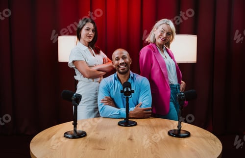Preview: Group of people podcasting in recording studio