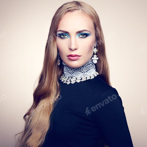 Preview: Photo of beautiful woman with magnificent hair. Perfect makeup