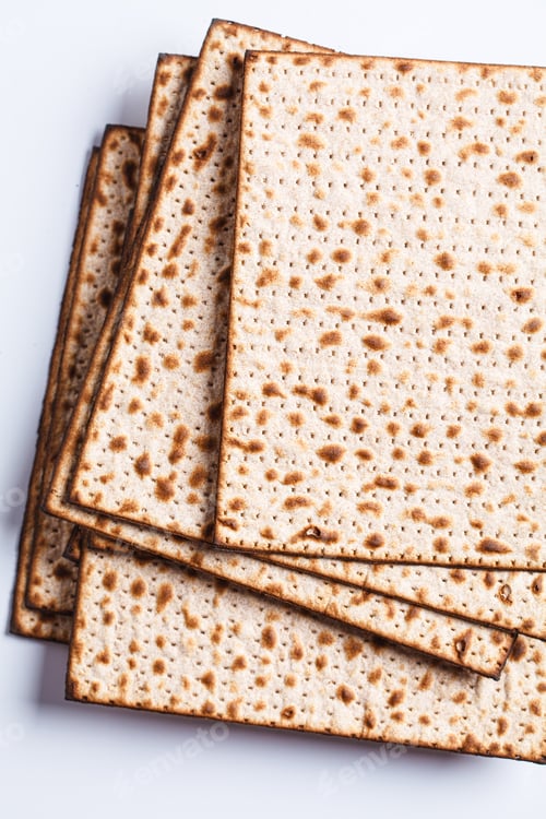 Preview: Matzah on white background. Traditional bread for the Jewish holiday of Passover.