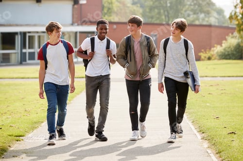 Preview: Group Of Male Teenage Students Walking Around College Campus