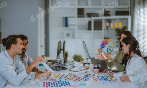 Preview: Startup team collaborates on color selection for user centric product design, optimizing experience