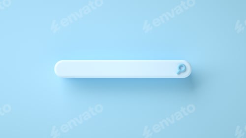 Visualização: Ilustração 3D. Barra de pesquisa na web em branco sobre fundo azul. Conceito de Internet