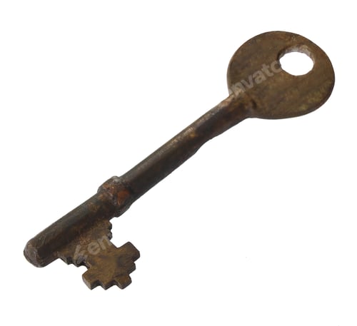 Preview: Old ancient key isolated on white background
