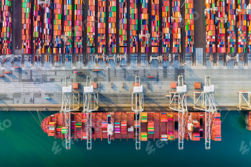 Preview: Cargo commercial port. View from a drone. Containers for transporting goods.