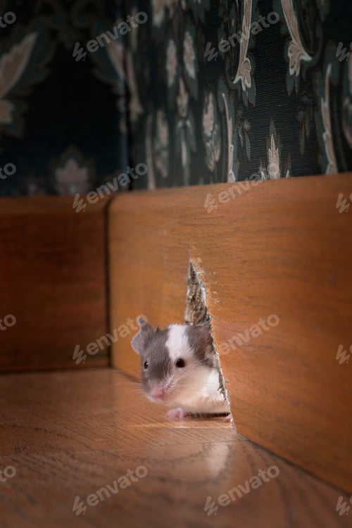 Preview: Small Mouse Peeks Out from Hole in Wall