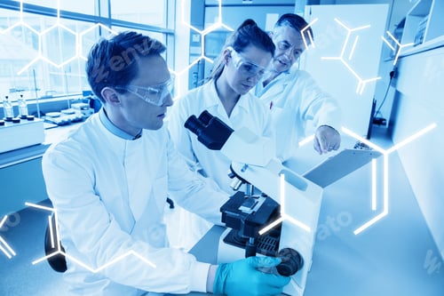 Preview: Science Graphic Against Team Of Scientists Working Together