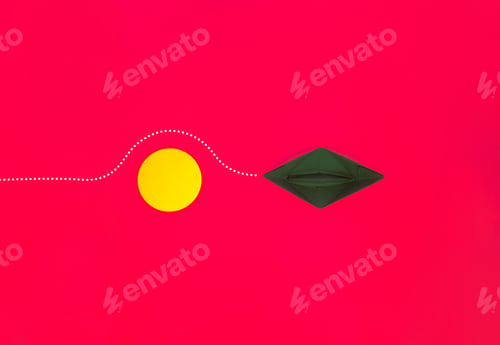 Preview: Business for solution concept. Black paper boat with yellow plastic block