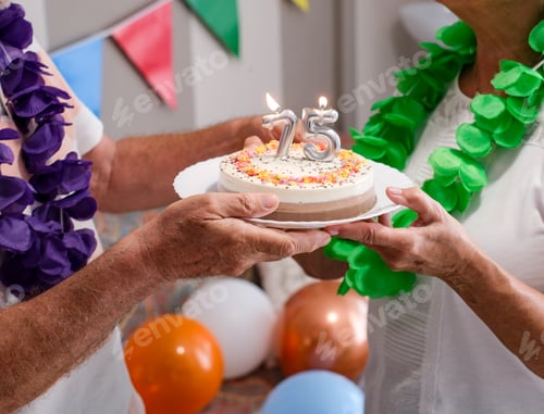 Preview: Joyful 75th birthday party, a moment of joy to share with a slice of cake for two elderly people