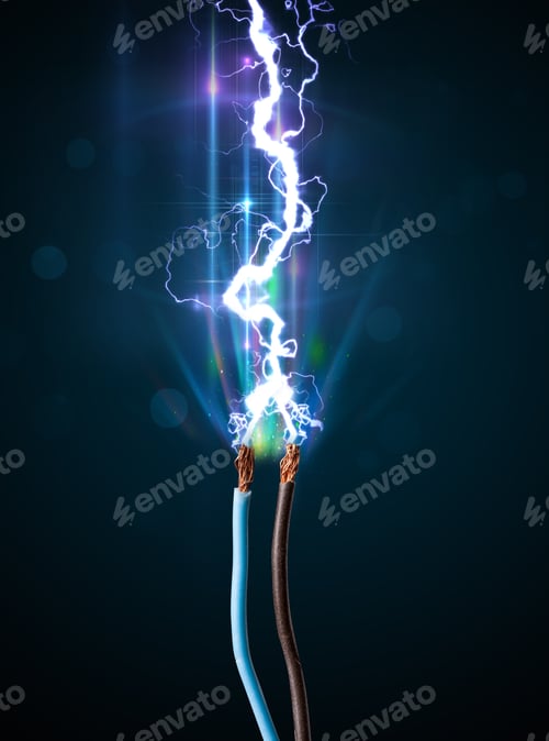 Preview: Electric Cable Close-Up With Glowing Electricity Lightning