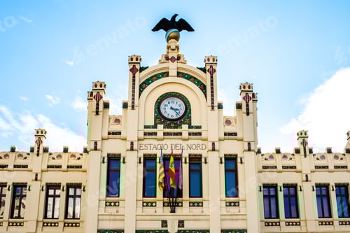 Preview: Facade and towers of the North train station of Valencia.