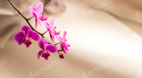 Preview: Beautiful fresh orchid flower close up copy space. Floral background.