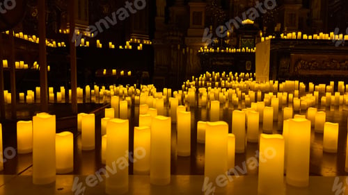 Vista previa: Multitude of candles in creamy tones, lit with yellow flickers, setting a romantic spooky mood