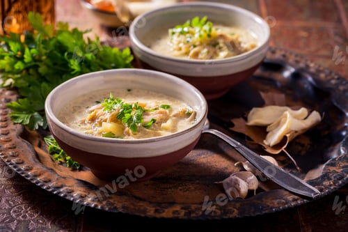 Preview: Vegan cabbage soup with oyster mushrooms with vegetables
