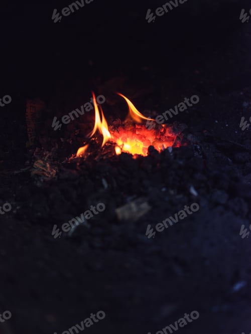 Preview: Burning fire in forging furnace in workshop
