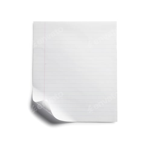Preview: Lined sheet of paper with turned down corner on white background, top view
