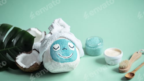 Preview: Creative Spa concept .Coconut with a face mask.