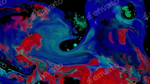Preview: Beautiful colorful colors on water. Footage. Thick multicolored colors are mixed on surface of water