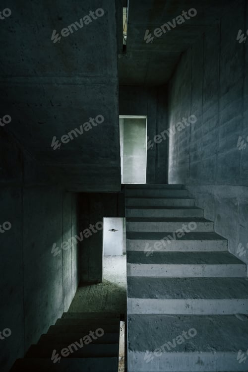 Preview: Indoors in the unfinished building. Conception of construction